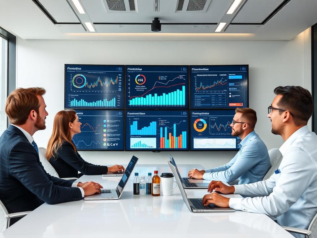 Healthcare consulting team reviewing analytics dashboards